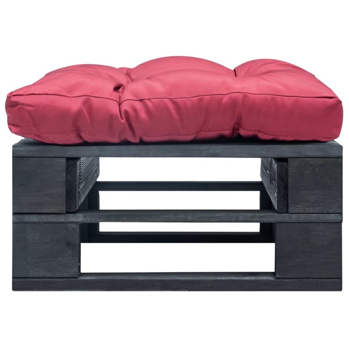 vidaXL - Tuinpoef - met - rood - kussen - pallet - hout - zwart