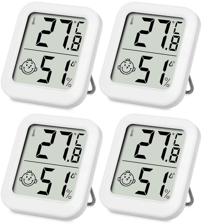 Mini Thermo-Hygrometer - Digitale Binnenkamer Thermometer met Luchtvochtigheidsmeter en Smiley Indicator - Set van 4