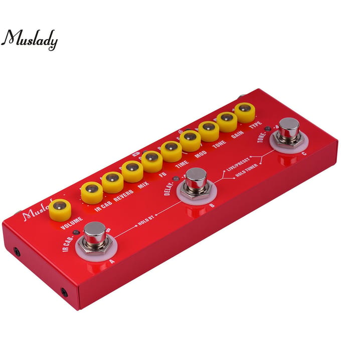 Muslady CUBE BABY Draagbare multifunctionele elektrische gitaar Gecombineerd effectpedaal Ingebouwde batterij rood