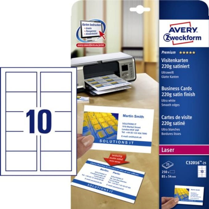 Avery Business cards white satin finish double-sided print 220g Quick & Clean