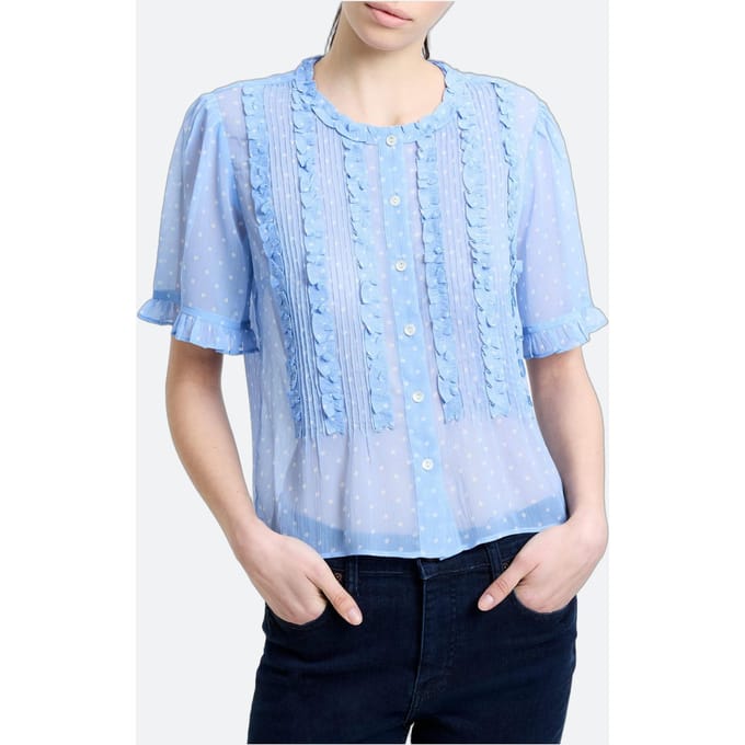 French Connection Polka S/s Ruffle Top Cornflower/wht Größe: 8 | Blusen Outlet | Damen