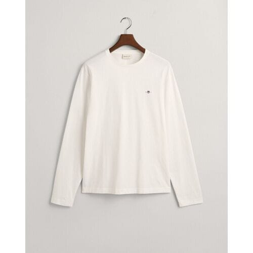Gant T-Shirt Subtle Logo Embroidery Long Sleeve Round Neck Eggshell / male