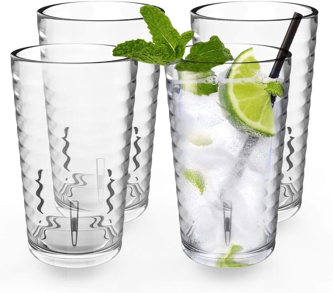 Elzusha - Stapelbare Acryl Drinkglazen 350ml Set van 4 Vaatwasserbestendig