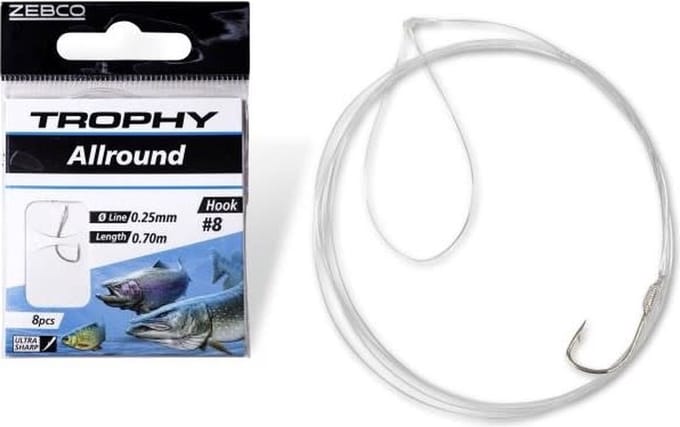 Zebco Trophy Allround Hook-to-Nylon 70cm (8 pcs) Hook Silver - Maat : 8
