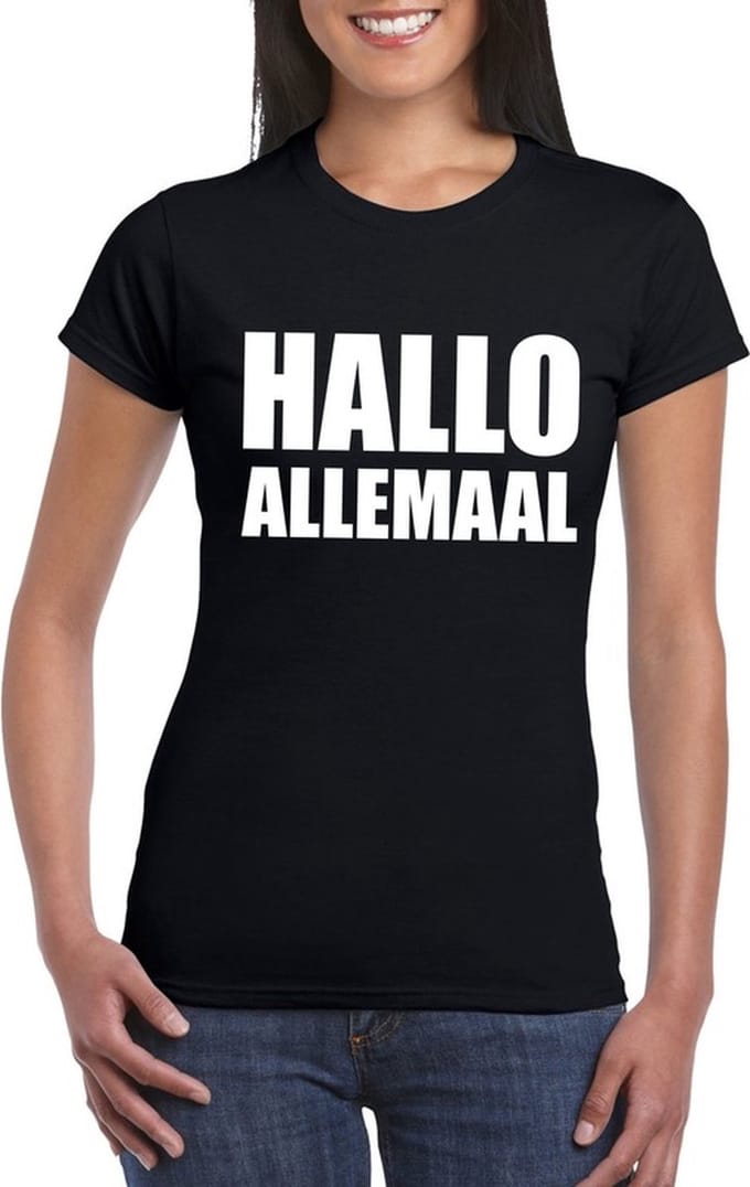 Hallo allemaal tekst t-shirt zwart dames S