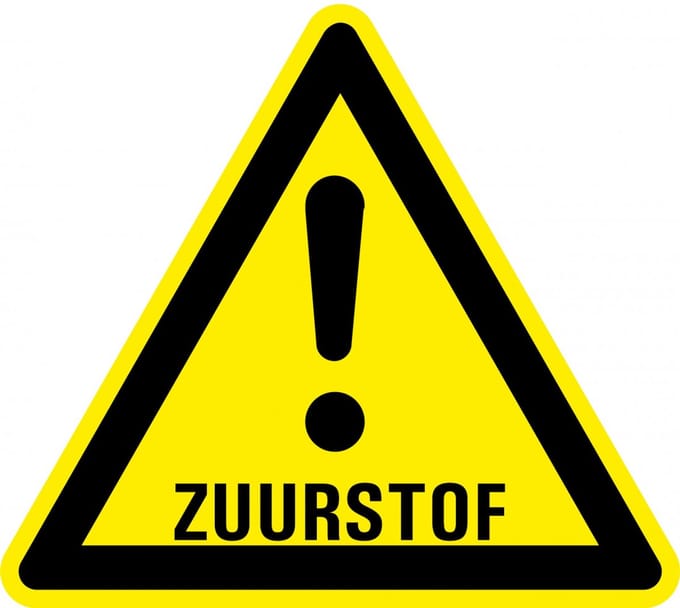 Waarschuwingssticker zuurstof 50 mm - 10 stuks per kaart