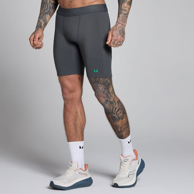 MP Men's Hybrid Pocket Half Tight - Donkergrijs/Groen - XS