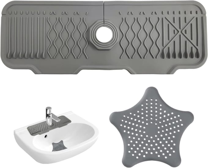 Splash-proof silicone keukenafvoer set met inklapbare zeef en pentagram bodemdeksel voor optimale bescherming