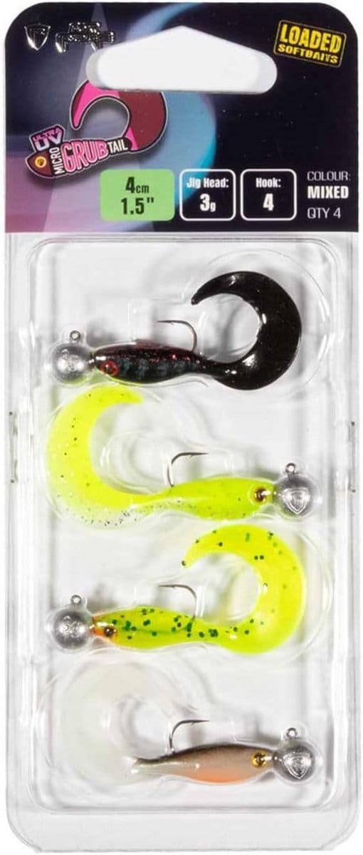4cm Micro Grub Kunstaas Set - 4 Stuks Inclusief UV Kleuren