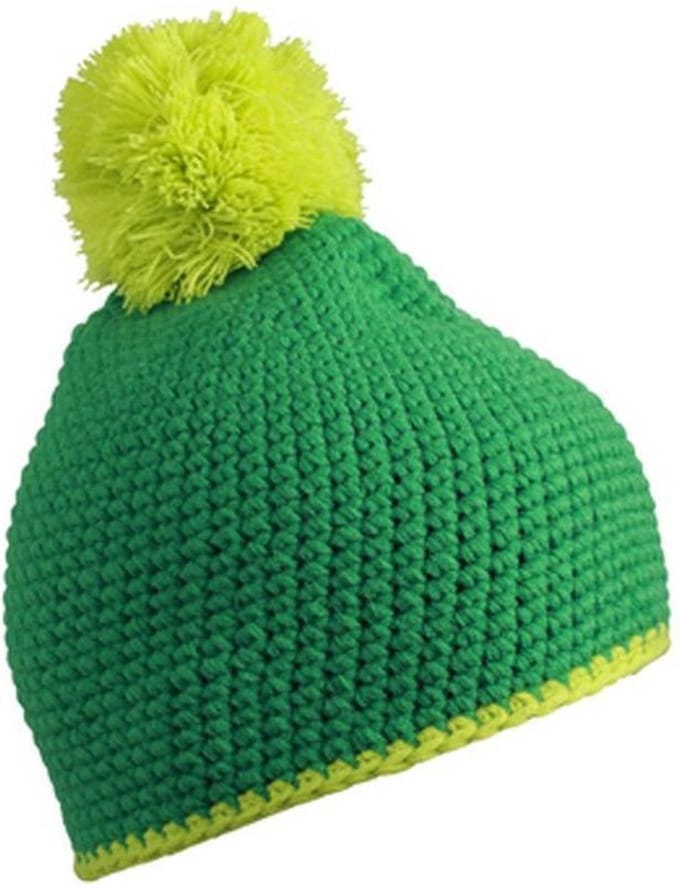 Myrtle Beach - Unisex Contrasterende Gestreepte Muts met Pompom (Groen/Geel)