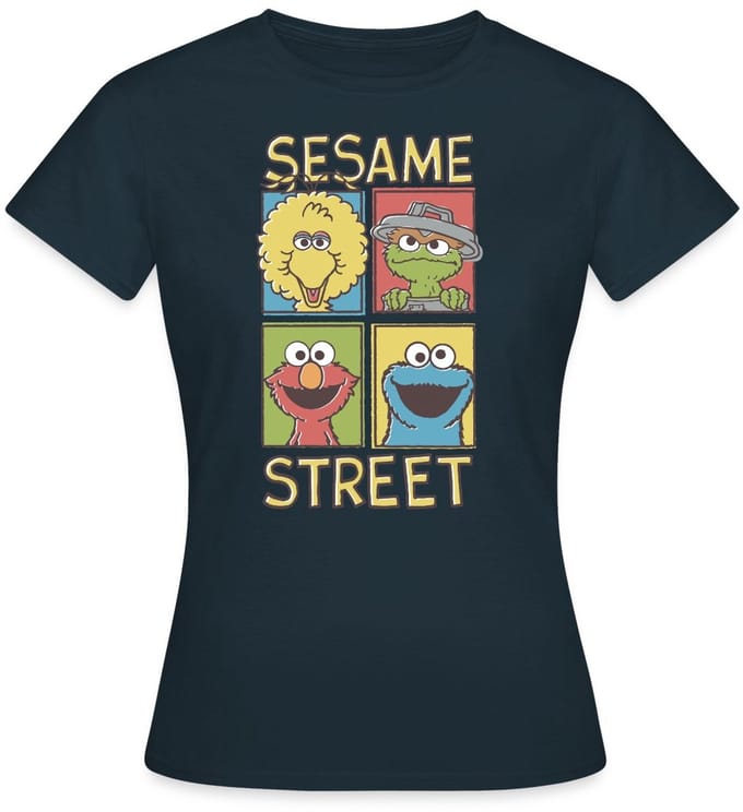 Sesamstraat Bibo Oscar Elmo Koekiemonster T-Shirt Dames
