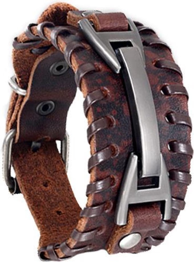 Leren bewerkte armband, bruin
