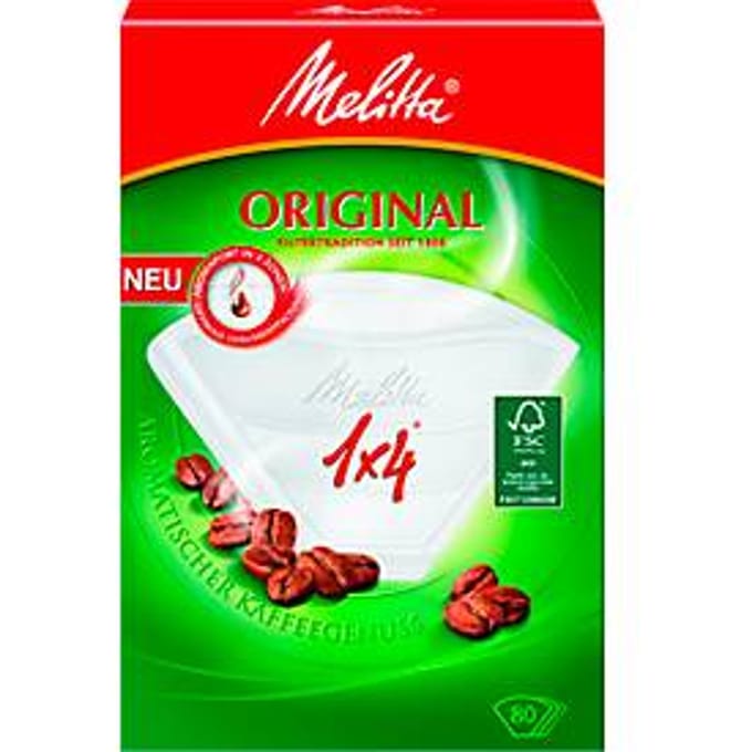 Melitta Filter Papers 1x4 white Aroma, 80 stuks