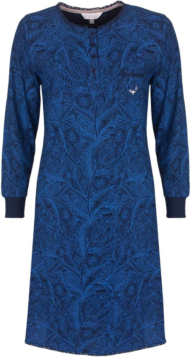 Tenderness Dames Nachthemd - Geprint Dessin - Diep Blauw - Maat S
