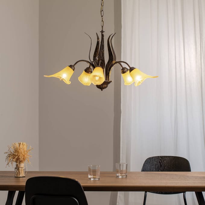 ONLI Hanglamp Alga, 5-lamps, ijzer, glas, Florentijn