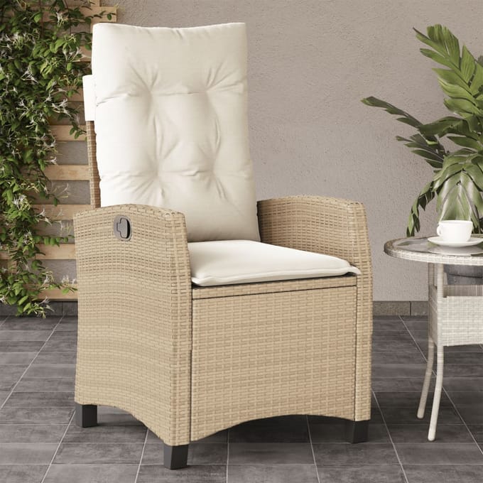 vidaXL - Tuinstoel - verstelbaar - met - kussens - poly - rattan - beige