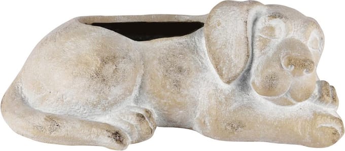 Dekoratief | Bloempot hond liggend, grijs, magnesium, 45x26x18cm | A250316