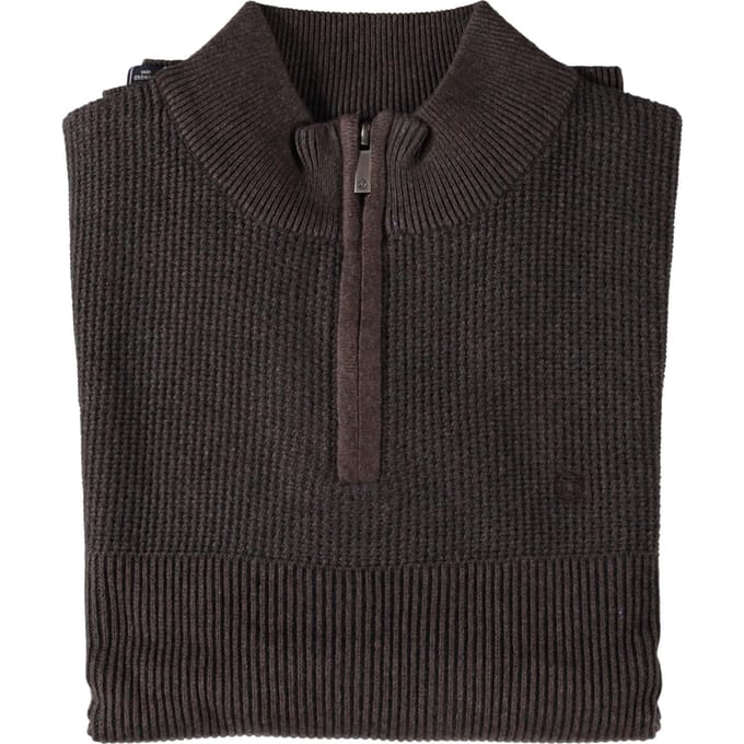 Fellows United Half Zip Pullover Half Zip Plated Tuck Knit Dark Brown  XXL