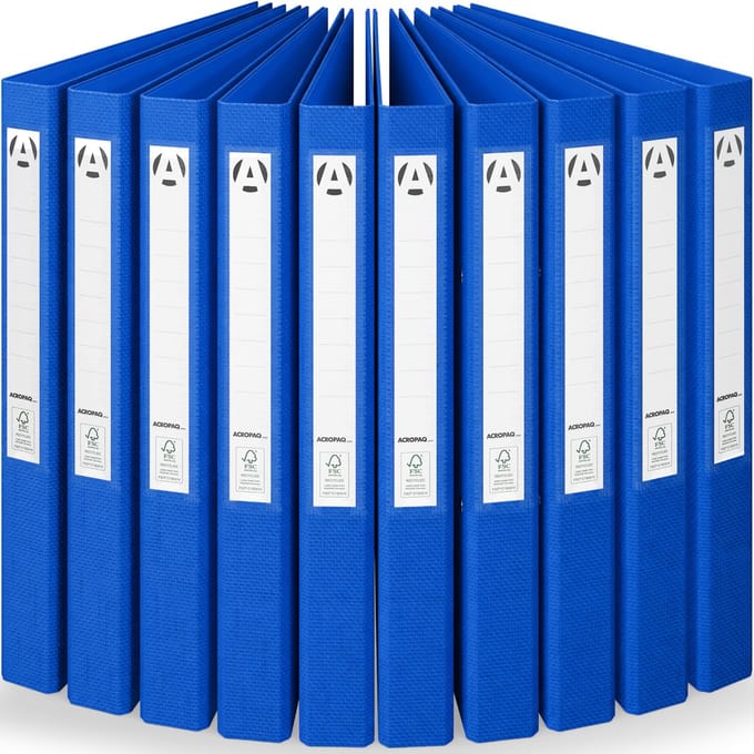 ACROPAQ 10x Ringmap A4 - Ringbanden A4 met 2 ringen, Inclusief rugetiketten, Capaciteit 200 vellen, Rugbreedte 4 cm, Blauw - Map 2 ringen, Mappen, Meerkleurig