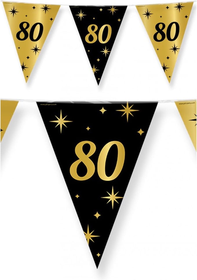 80 jaar Slinger - zwart/goud - 10 meter - verjaardag leeftijd vlaggenlijn