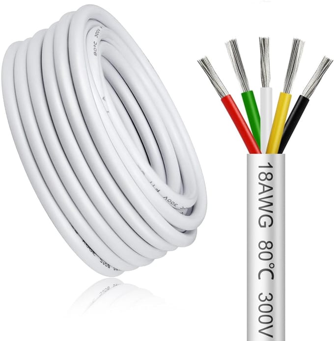 Flexibele 5-aderige elektrische kabel 18 AWG 5 meter voor 5V tot 300V
