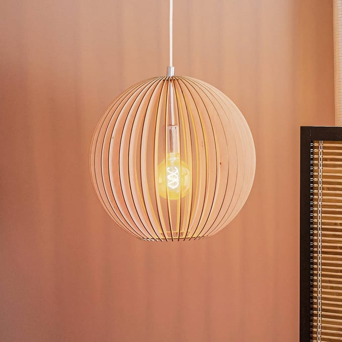 Argon Hanglamp Paz van houten lamellen Ø 42 cm, chroom