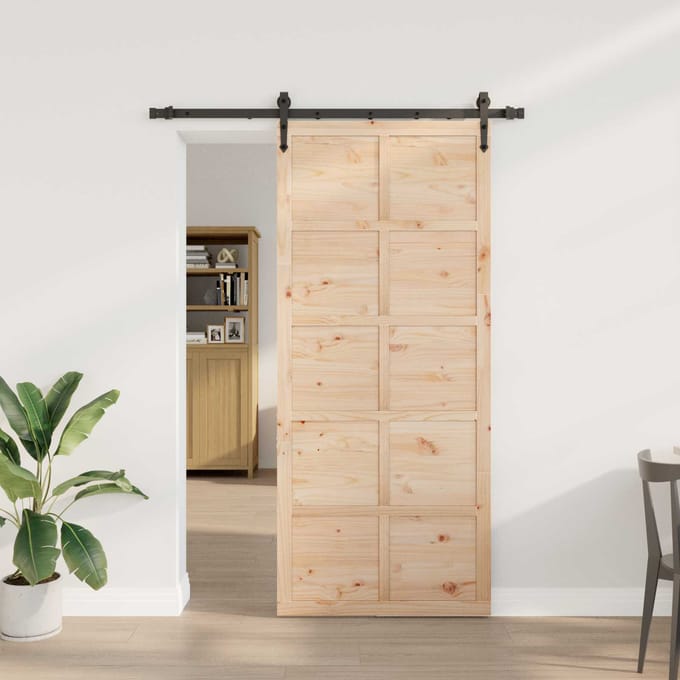 vidaXL - Schuifdeur - 80 - x - 208 - cm - Massief - grenenhout - Naturel