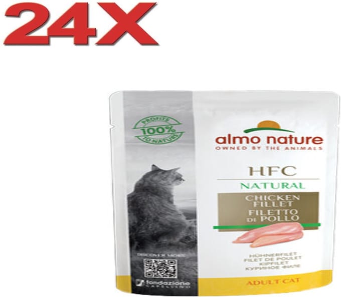 24x Almo Nature HFC - Kattenvoer Natvoer Maaltijdzakje - Natural - Kipfilet - 55g