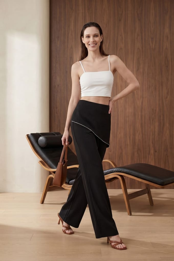 Hoge Taille Wijde Pijpen Crêpe Broek