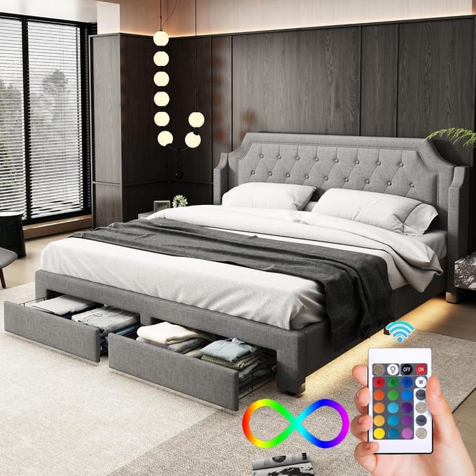 Gestoffeerd Tweepersoonsbed 180x200 cm met Opbergruimte en Ledverlichting