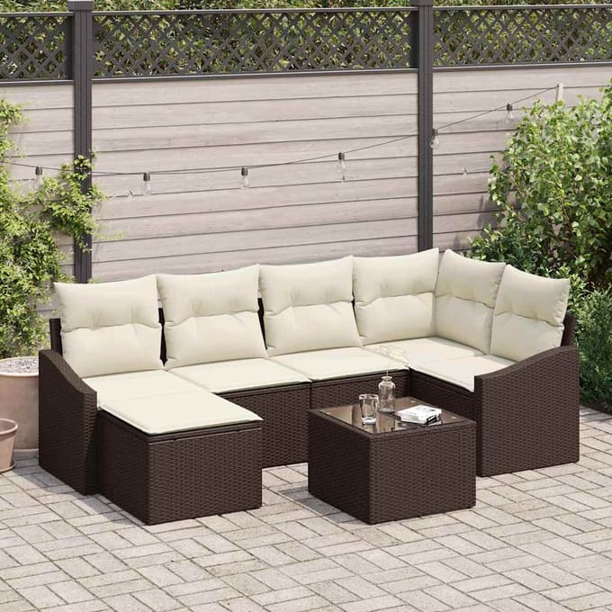 vidaXL Bankstel 7 st Bruin poly rattan