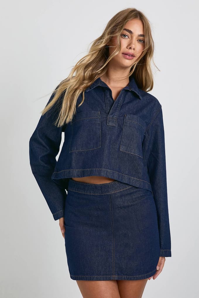 boohoo Dames A-lijn denim rok | Indigo | Maat: 6