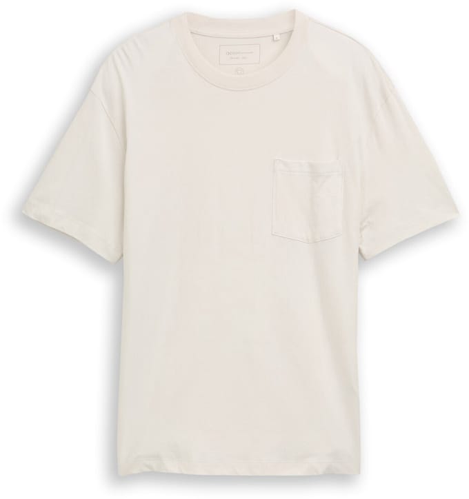 Tom Tailor Denim - Relaxed fit T-shirt met borstzak - Maat S - greyish white