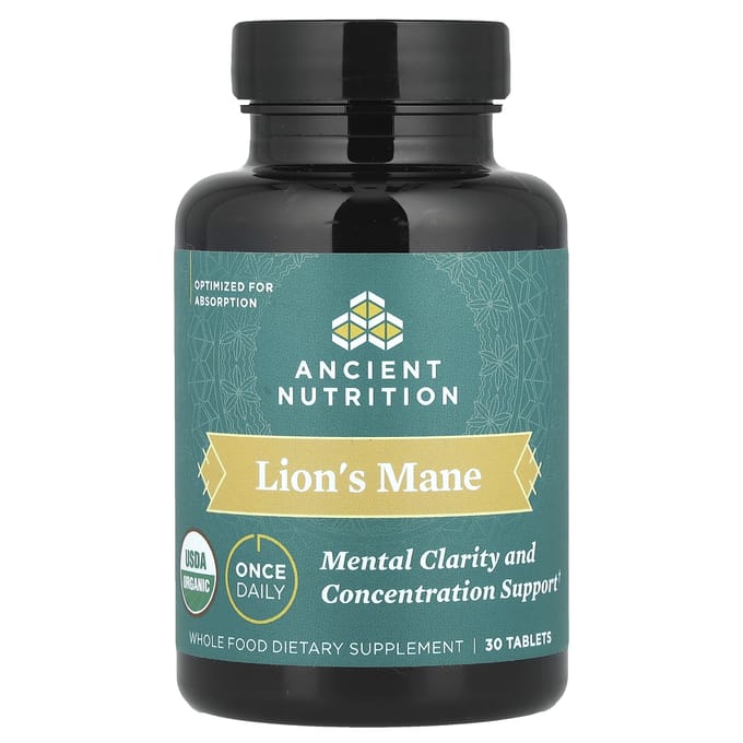 Ancient Nutrition, Champignon Crinière de Lion Hélicoidal, Améliore la Clarté Mentale et la Concentration, 30 Comprimés