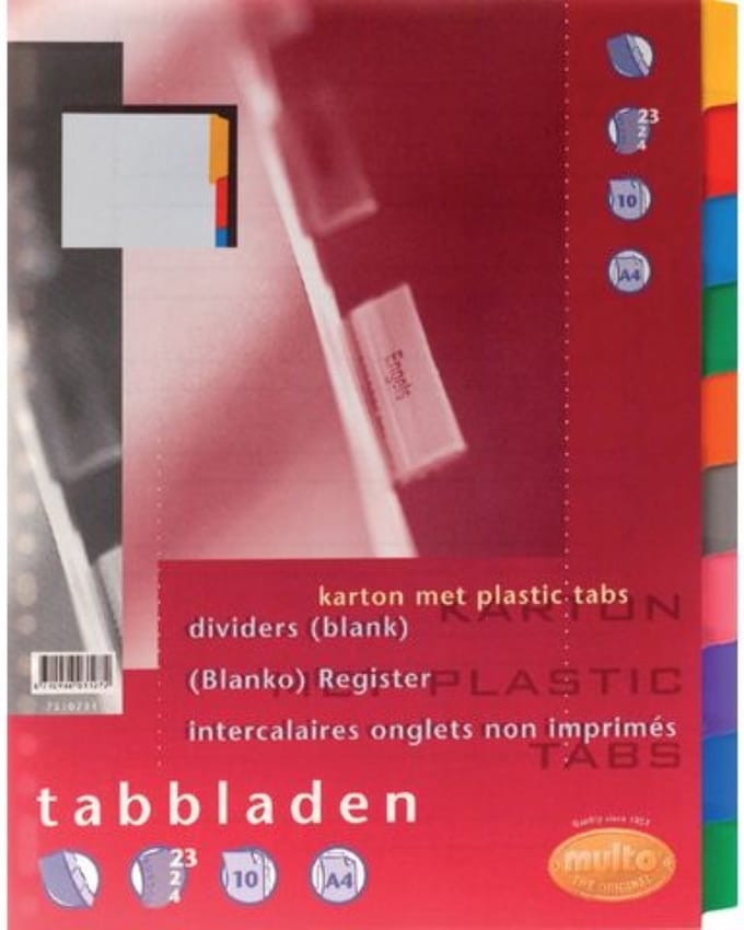 Tabbladen Multo A4 23-gaats 10-delig wit karton 220gr