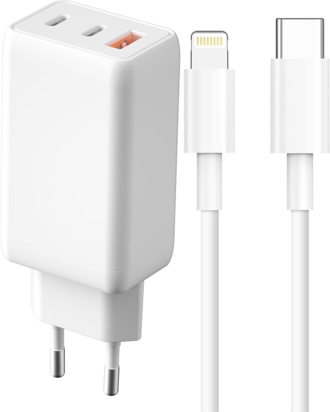 Oplader 65w 3 poorten 2m geschikt voor iPhone 14 13 12 11 X 8 7 SE - Lightning naar usb C