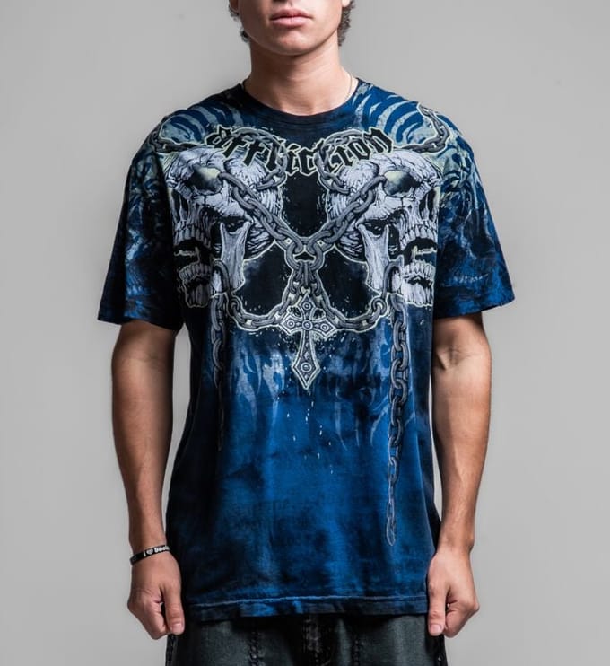 Affliction T-shirt - Decimation S/S Tee - XL - voor Mannen - donkerblauw
