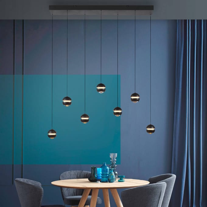 SCHÖNER WOHNEN LED hanglamp Lini zwart 7-lamps lang 3.000K