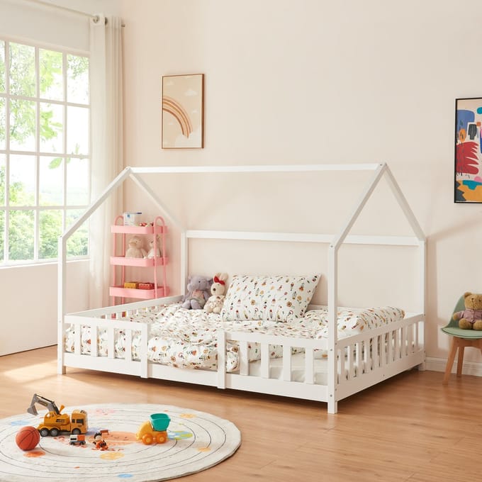 Kinderbed Sisimiut met uitvalbeveiliging en matras 140x200 wit