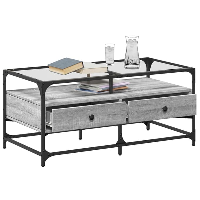 vidaXL - Salontafel - met - glazen - blad - 98,5x50x45 - cm - staal