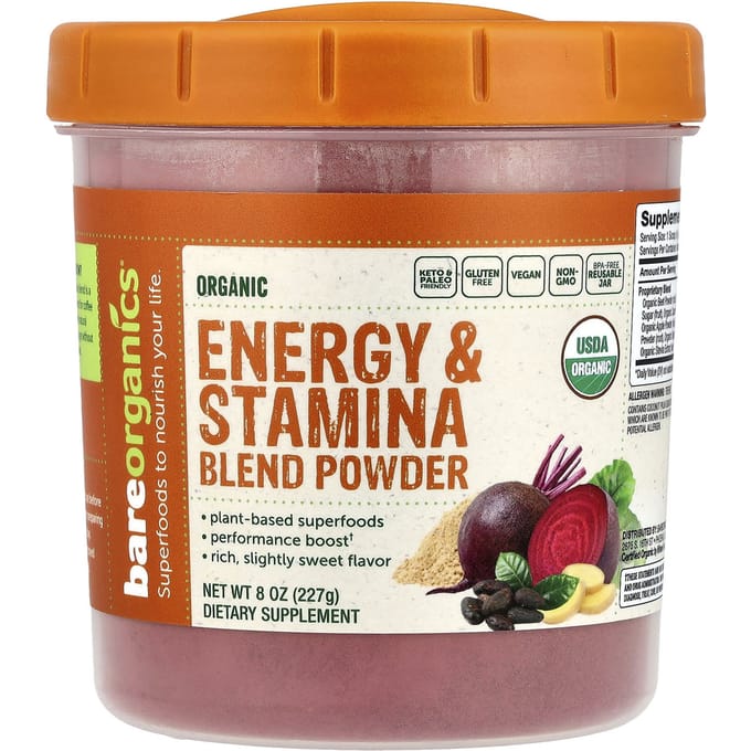 BareOrganics, biologische energie- en uithoudingspoedermix, 227 gram (227 gr)
