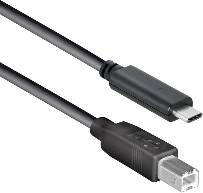 USB-C naar USB-B kabel - USB2.0 - tot 2A / zwart - 1,8 meter