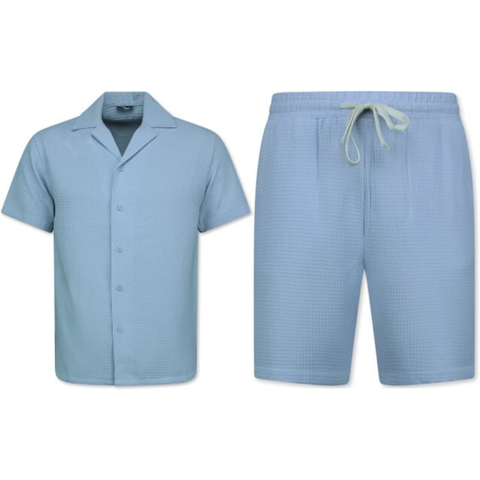 Ribbed Oversized Shirt - Zomerset Heren - Two Piece Setje - Co ord Set - MG-009 - Blauw