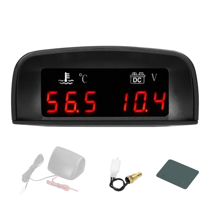 2 in 1 universele auto digitale meter watertemperatuur spanningsmeter voltmeter 936V met 18NPT zwart