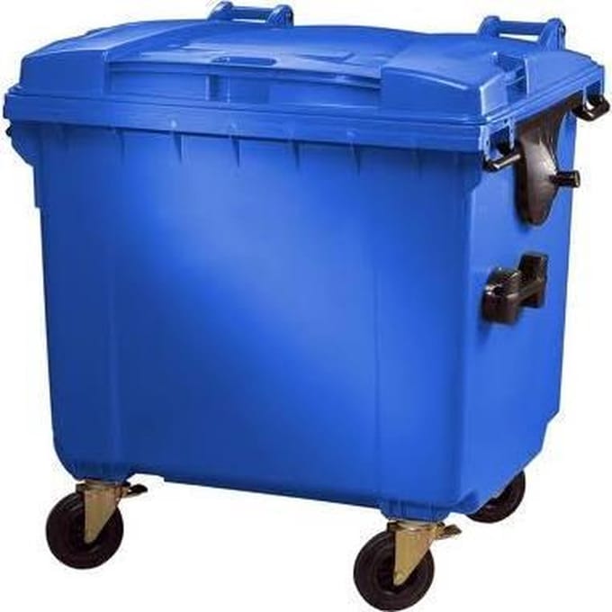 4 wiel afvalcontainer 1100 liter blauw
