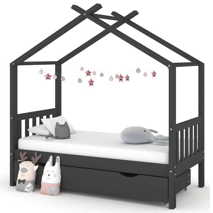 vidaXL - Kinderbedframe - met - lade - grenenhout - donkergrijs - 80x160 - cm