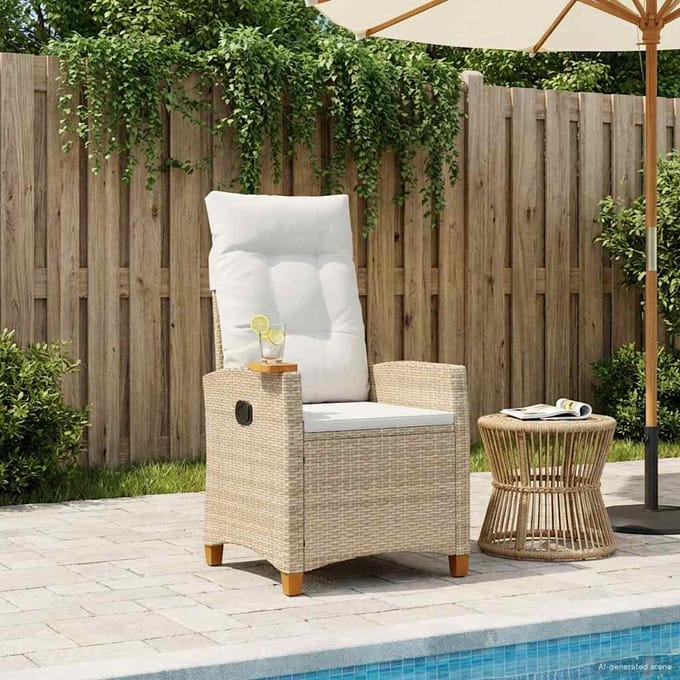 vidaXL - Verstelbare - stoel - met - theetafel - poly - rattan