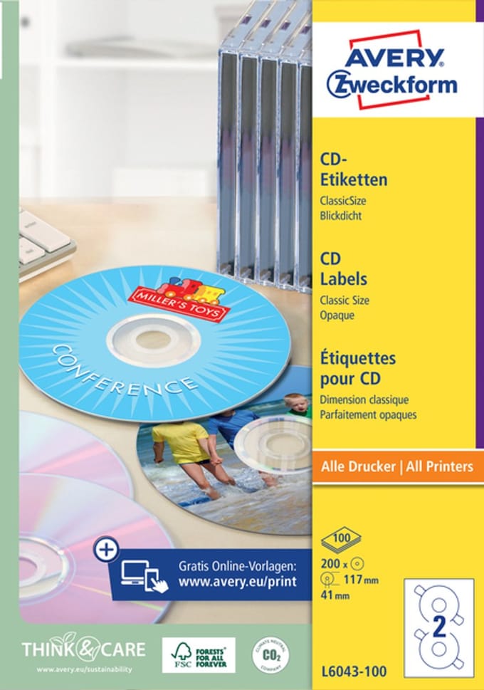 Avery L6043-100 Transparant CD printeretiket