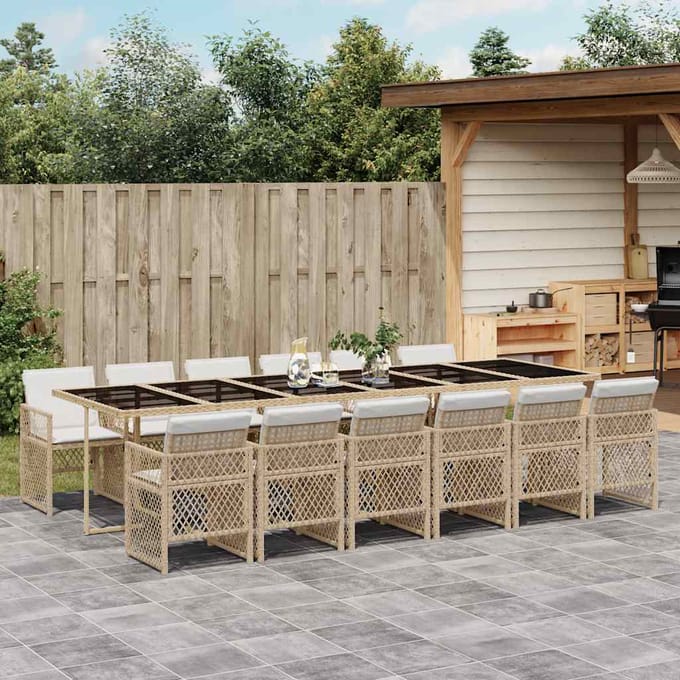 vidaXL - 13-delige - Tuinset - met - kussens - poly - rattan - beige