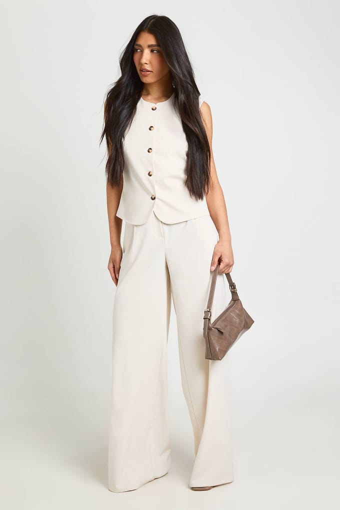 boohoo Dames Lang Gilet Met Ronde Hals En Textuur | Ecru | Maat: 8